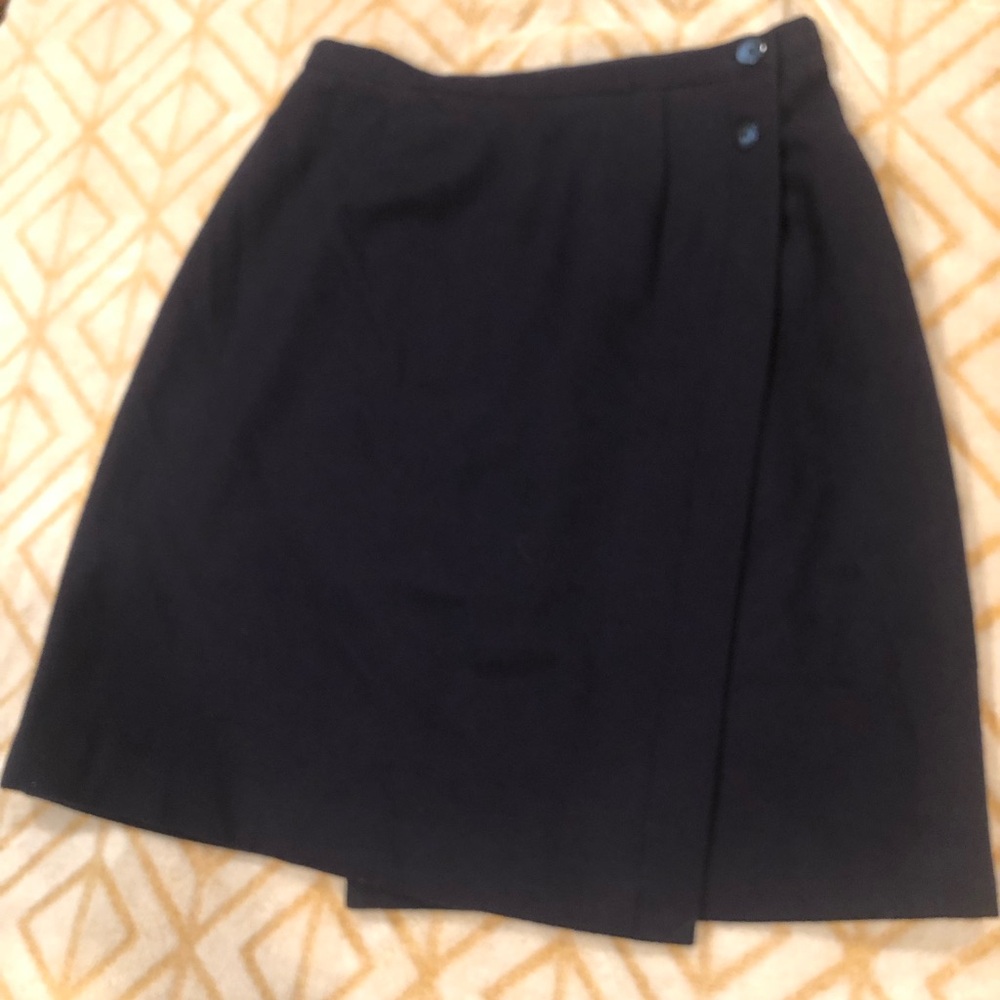 Stephanie Andrews Vintage Black 100% Wool Lined Wrap Skirt Size 10